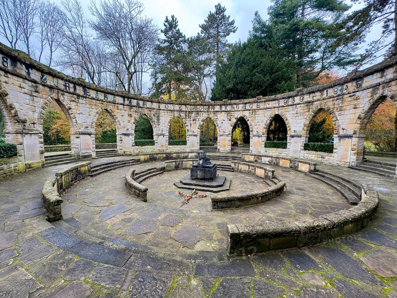 Memorial in memory of for in honor of the dead from the wars In the Wittringer Wald recreation area, Gladbeck, North Rhine-Westphalia, Germany