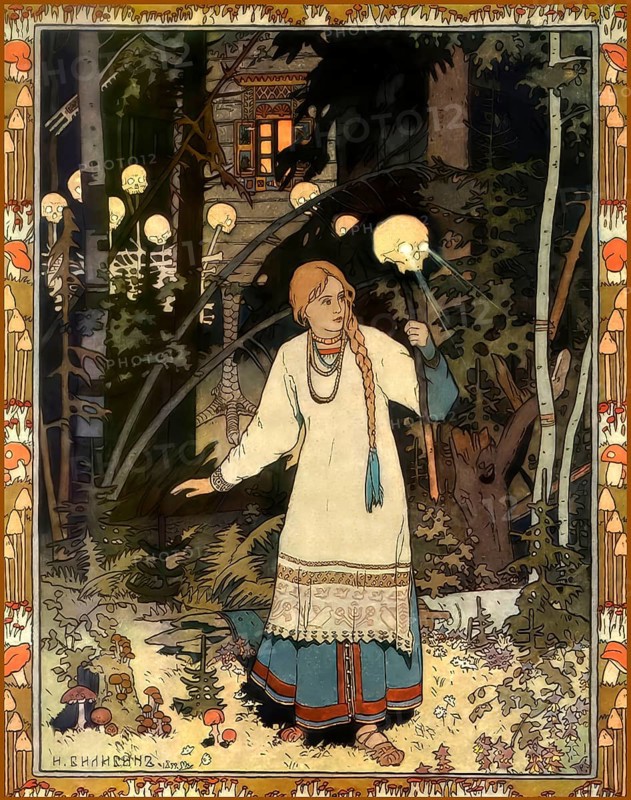 Illustration by Ivan Yakovlevich Bilibin, Wassilissa or Vasilisa the Beautiful, a Russian fairy tale collected by Alexander Afanasyev in Narodnye russkie skazki, digitally optimized