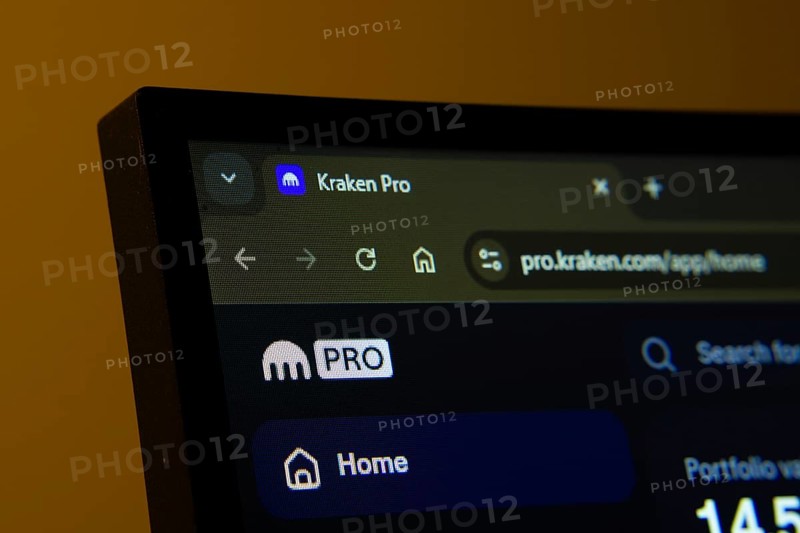 Dhaka, Bangladesh- 02 June 2025: Close-up of a computer screen displaying the Kraken Pro web interface in dark mode
