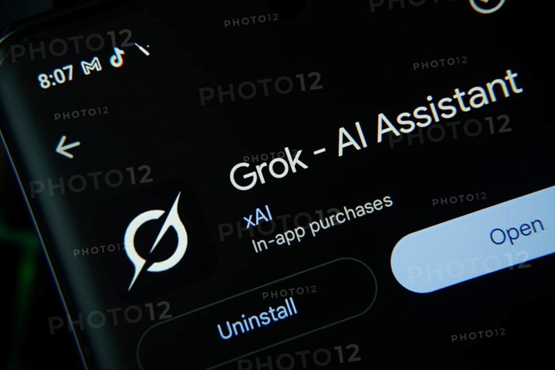 Dhaka, Bangladesh- 27 July 2025: Screen displaying Grok Ai app with open and uninstall options, dark interface