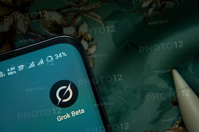 Dhaka, Bangladesh- 07 May 2025: Grok Beta app icon is seen on smartphone