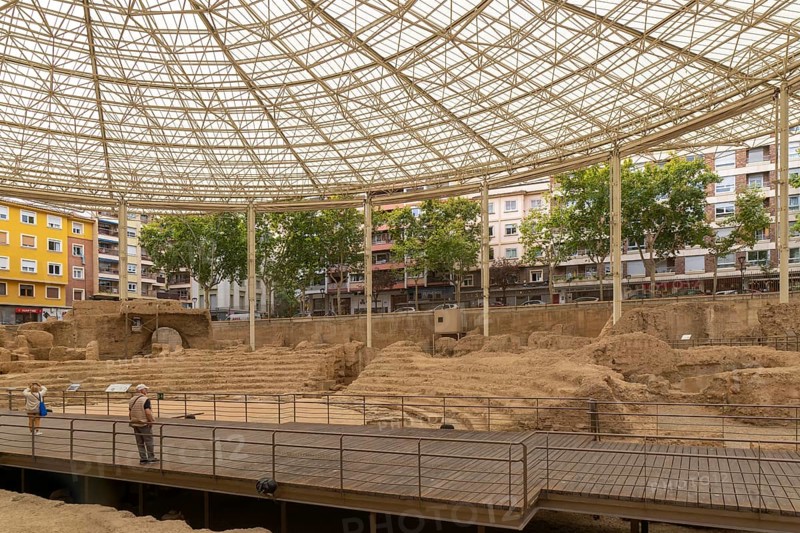 Covered ruins of Roman theatre amphitheatre, Zaragoza, Aragon, Spain