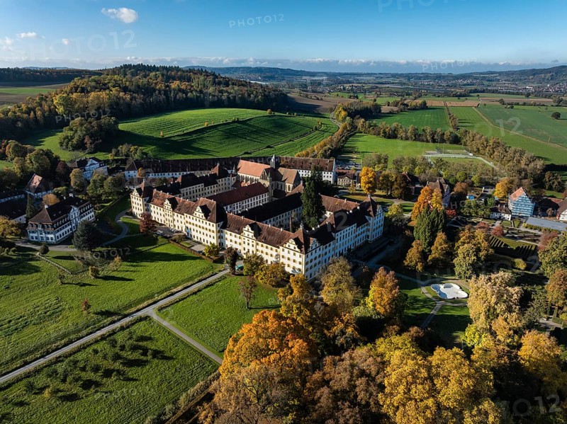 Salem Castle School and Boarding School, Salem International College, former imperial abbey, museum, concert area, former monastery of Order of Cistercians, aerial view, Lake Constance District, Linzgau, Baden-Württemberg, Germany