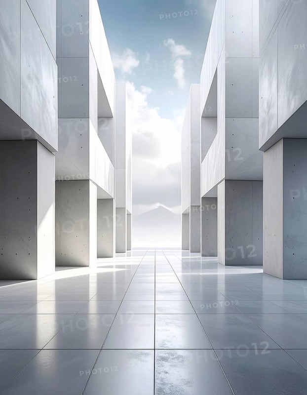 3d illustration of abstract modern architecture background, Minimal geometry architectural design, futuristic car presentation backdrop with empty concrete floor and clear simple lines, white and grey color tones, AI generated