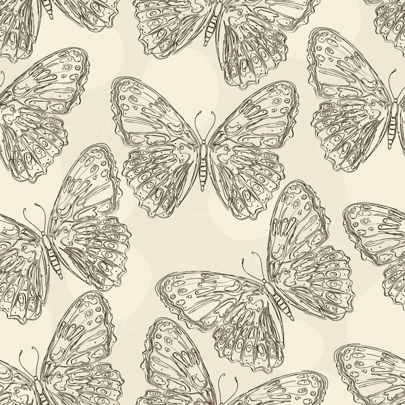 Vector seamless pattern design with hand drawn butterflies