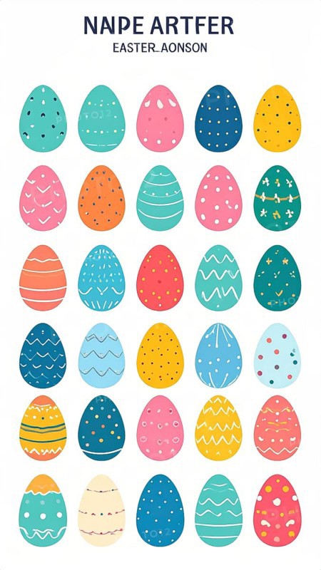 Set of easter eggs flat design on white background, abstract vector wallpaper illustration, banner for springtime, AI generated