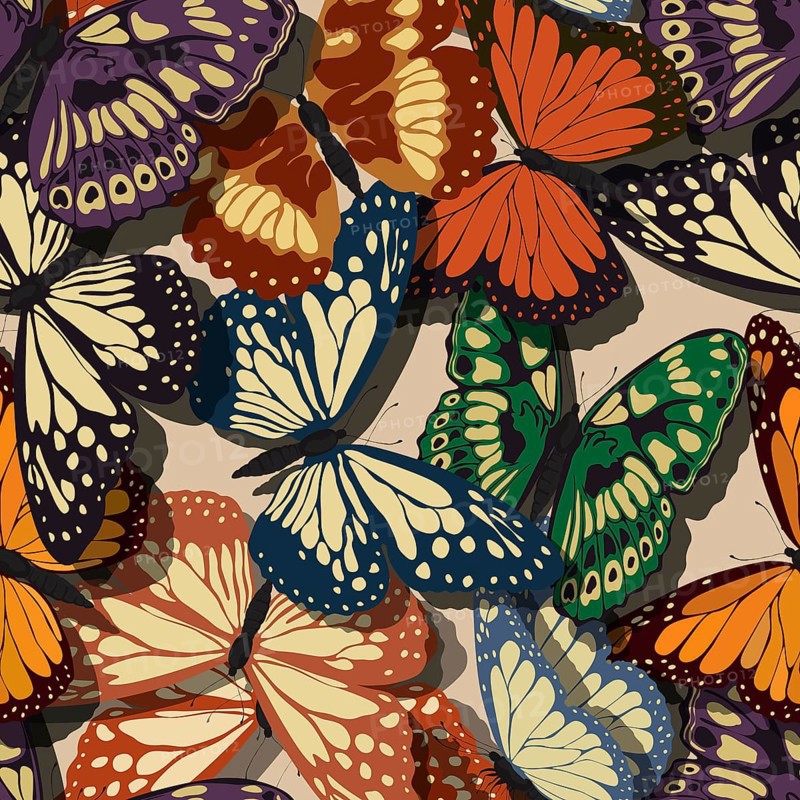 Seamless pattern with beautiful butterflies. Scalable vector tile design, retro style background for print, background, web