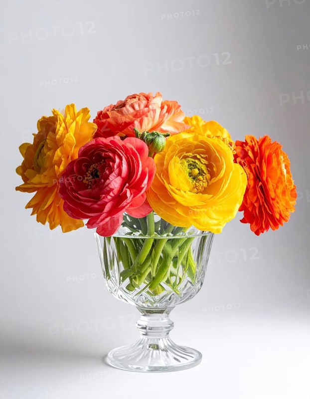 Crystal glass vase with vibrant blooming flowers, fresh spring and summer concept, AI generated