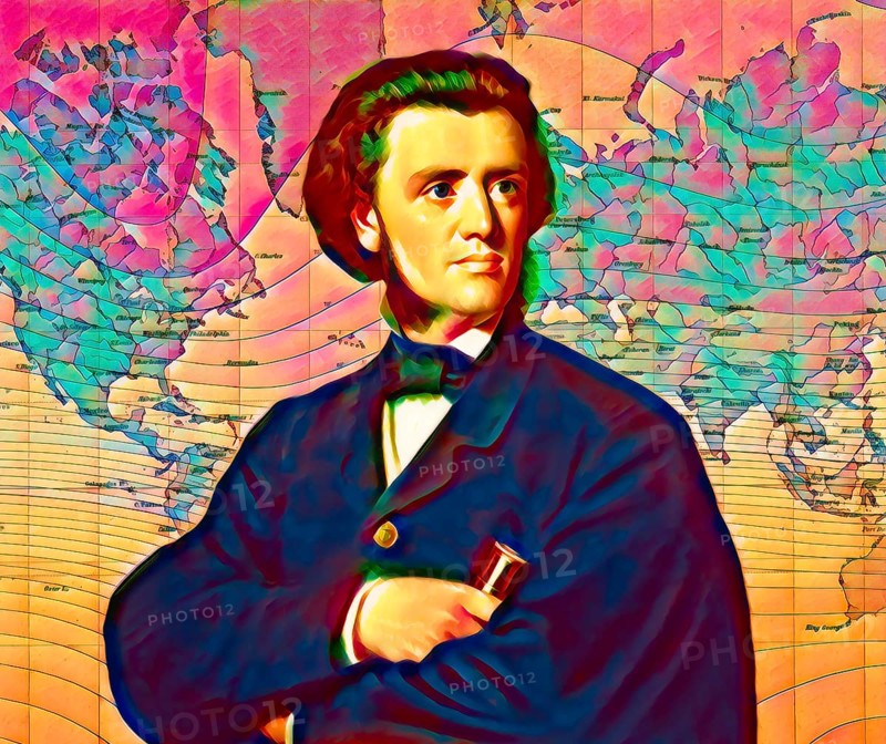 Georg Balthazar von Neumayer, Ritter von Neumayer, 1826 – 1909, German polar explorer, geographer and geophysicist, best known for cooperation of meteorology and scientific observations, his map of isoklines or aclinic lines, digitally optimized based on a painting by Cäsar Willich