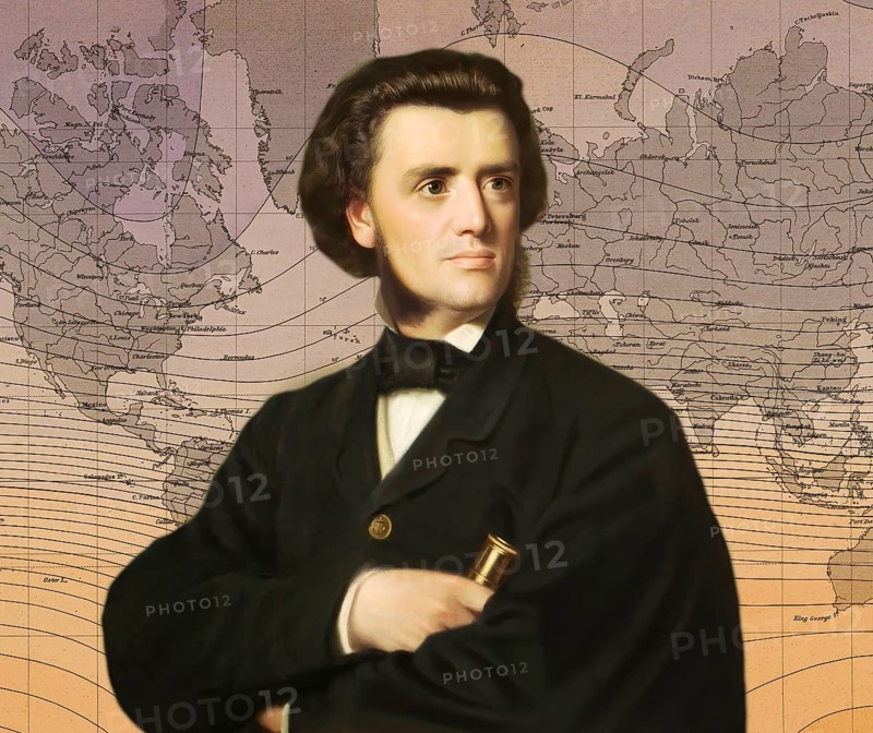 Georg Balthazar von Neumayer, Ritter von Neumayer, 1826 – 1909, German polar explorer, geographer and geophysicist, best known for cooperation of meteorology and scientific observations, his map of isoklines or aclinic lines, digitally optimized based on a painting by Cäsar Willich