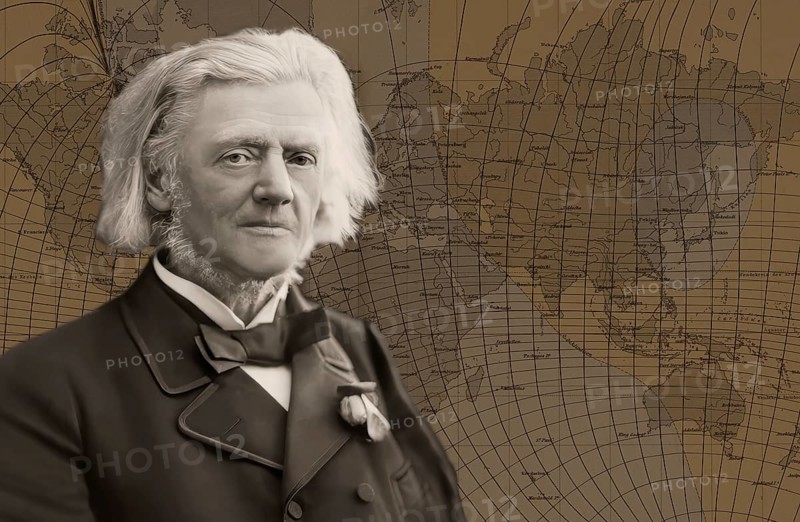 Georg Balthazar von Neumayer, Ritter von Neumayer, 1826 – 1909, German polar explorer, geographer and geophysicist, best known for cooperation of meteorology and scientific observations, his global map with convergence of meridians plus magnetic declination, digitally optimized