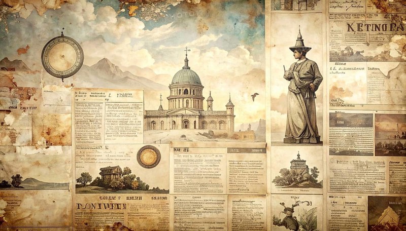 Grunge old public newspaper, texture background wallpaper illustration, vintage tattered yellow press news, AI generated