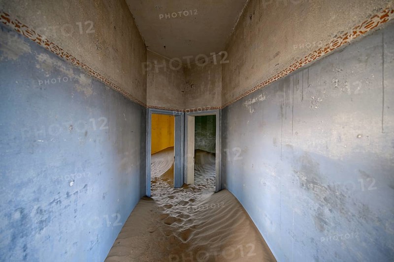 Former dwelling house full of sand, Kolmanskop, restricted diamond area, Karas region, Namibia