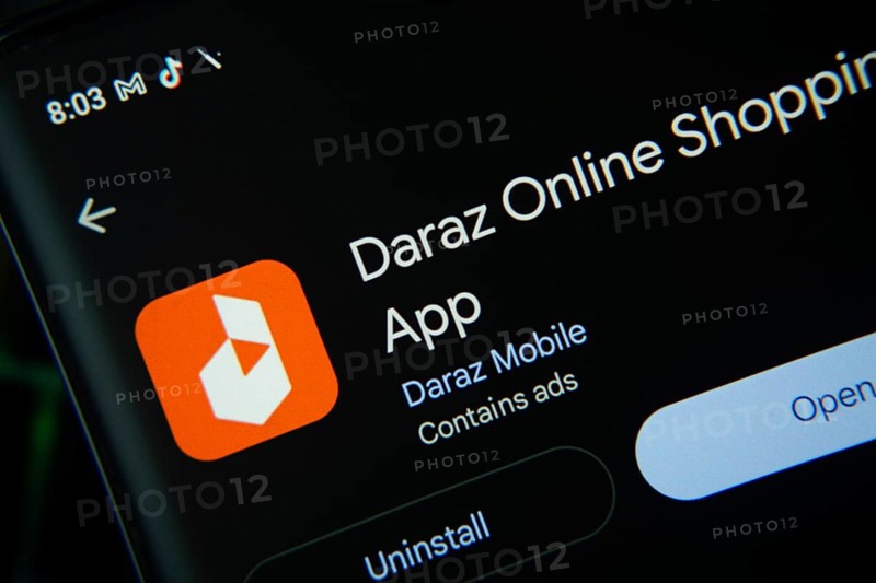 Dhaka, Bangladesh- 03 Oct 2025: Screen displaying Daraz app with open and uninstall options, dark interface