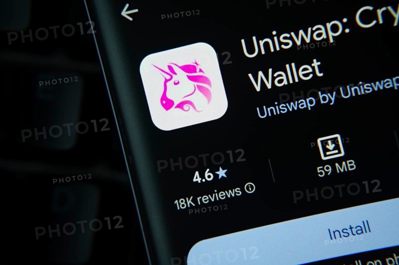 Dhaka, Bangladesh- 27 July 2025: Uniswap app from Google Playstore is displayed on a smartphone screen