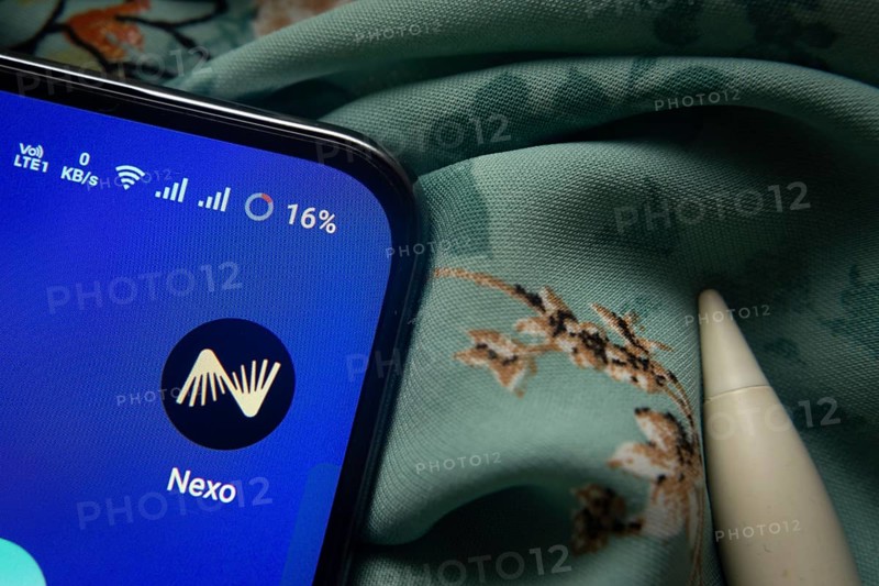 Dhaka, Bangladesh- 07 May 2025: Nexo app icon is seen on smartphone