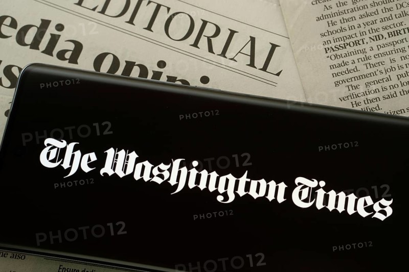 Dhaka, Bangladesh - 18 March 2025: The logo of the washington times is displayed on a smartphone screen