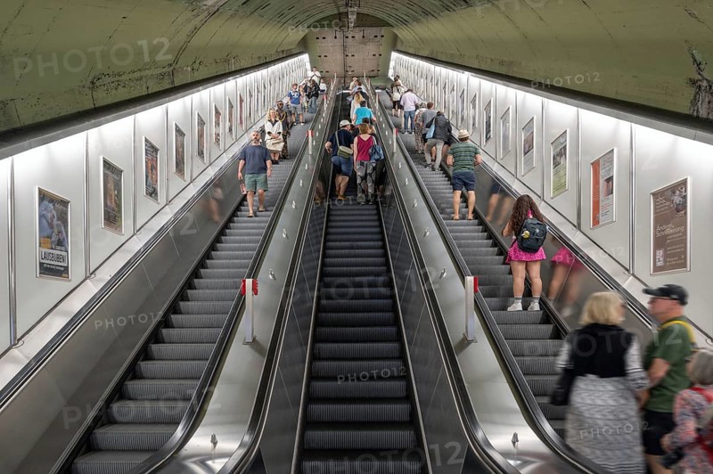 Escalators in the underground, Munich, Bavaria, Germany