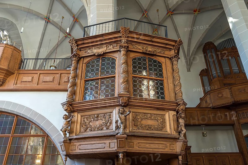 Prince's lodge from 1674 in St. Peter's Cathedral, Simultankirche, Bautzen, Upper Lusatia, Saxony, Germany