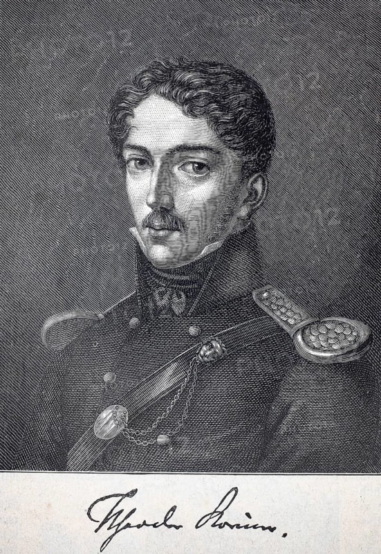 Carl Theodor Körner (born 23 September 1791 in Dresden, died 26 August 1813 in the Rosenow Forest near Lützow) was a German writer and freedom fighter, portrait and signature, authentic, digitally restored reproduction from a 19th century original, exact date of depiction unknown, Historical