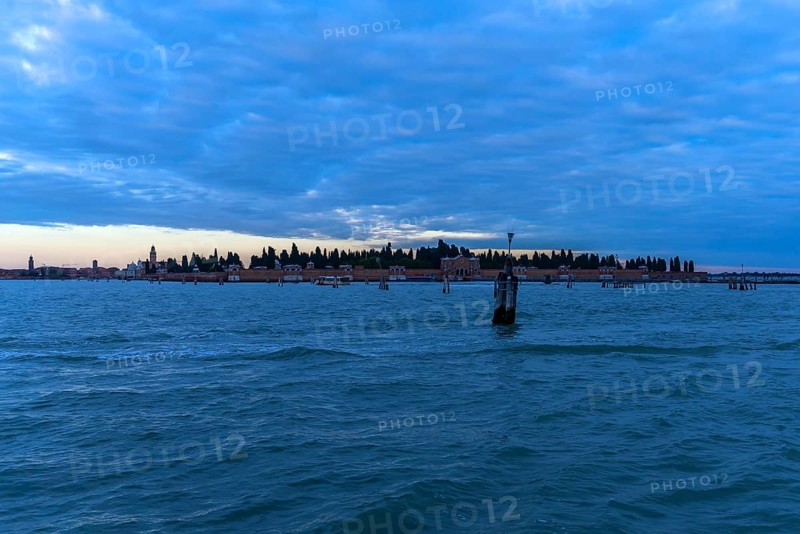 San Michele Cemetery in the Venetian Lagoon at dusk, Venice, Veneto, Italy