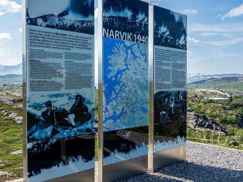 World war II memorial, battle of Narvik 1940, at Bjørnfjell railway station, railway line Kiruna-Narvik, and Norway