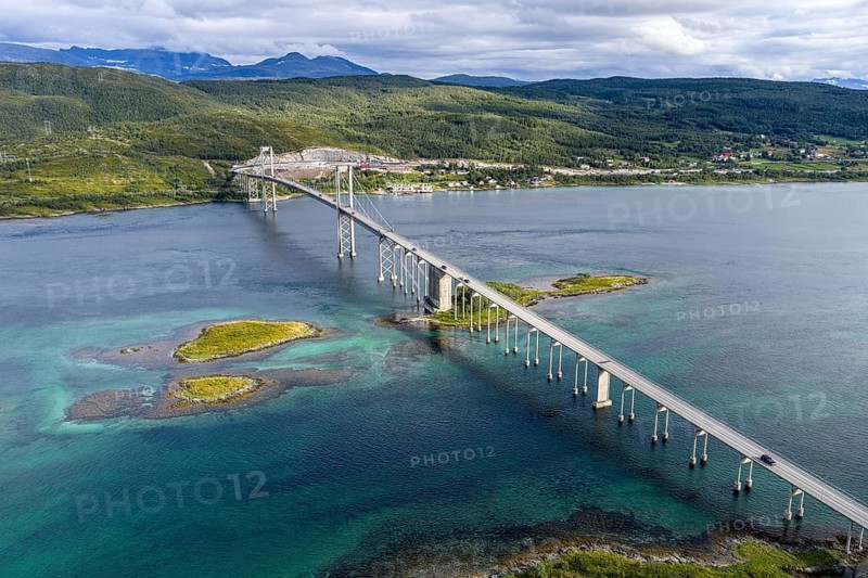 Aerial view of Tjeldsundbrua bridge south of Harstad, Norway
