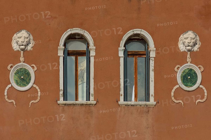 Lion heads at a palace, Venice, Veneto, Italy