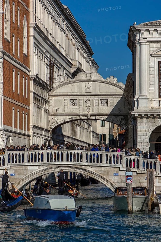 Mass tourism in front of the Bridge of Sighs, Venice, Veneto, Italy