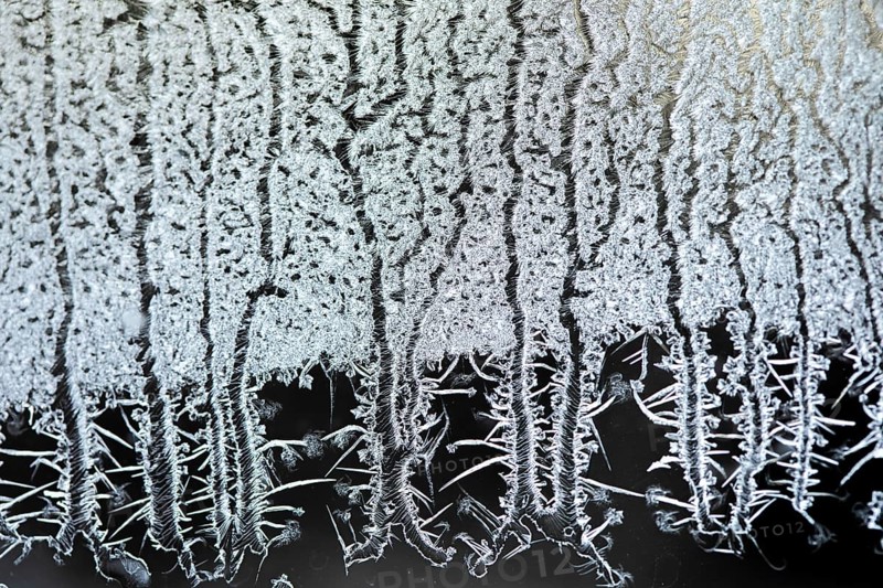 Frost formation on a living room window, Region of la Mauricie, Province of Quebec, Canada