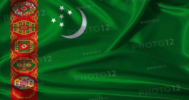 National flag of Turkmenistan with cloth texture. Turkmenistan flag with realistic texture background