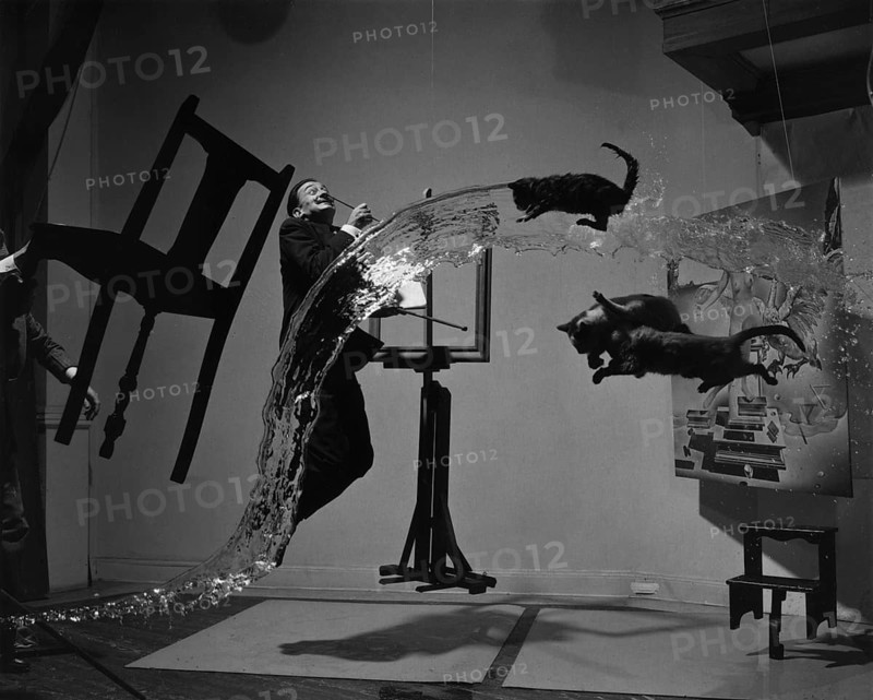 Salvador Dali flies through the air with cats, furniture and water, 1948 Salvador Dali is a Spanish artist and one of the main representatives of Surrealism. He was known for his eccentric behavior. His proximity to Spanish dictator Francisco Franco makes him a controversial figure despite his great artistic achievements. contemporary history, historical, Spain