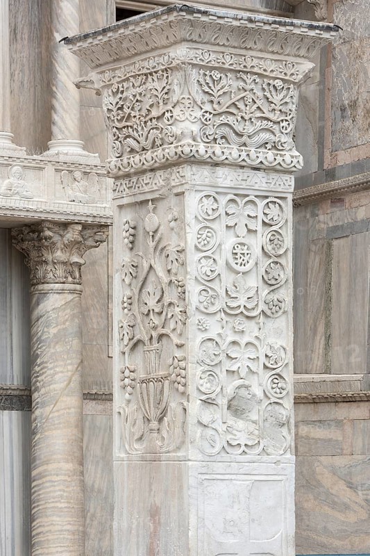 Medieval relief of a column from the Doge's Palace, Venice, Veneto, Italy
