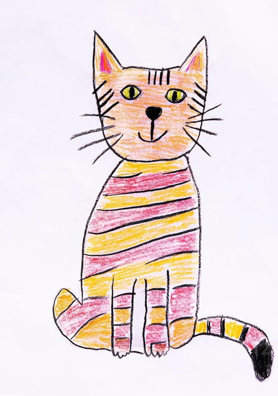 Naive illustration, child drawing of a cat, pet