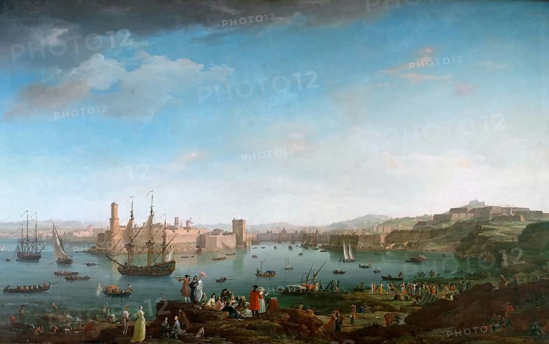 Claude Joseph Vernet (14 August 1714 - 3 December 1789), French painter, here his work, Port de Marseille, Port of Marseille, France, Painting, Reproduction of the painting, Work of art, Historical