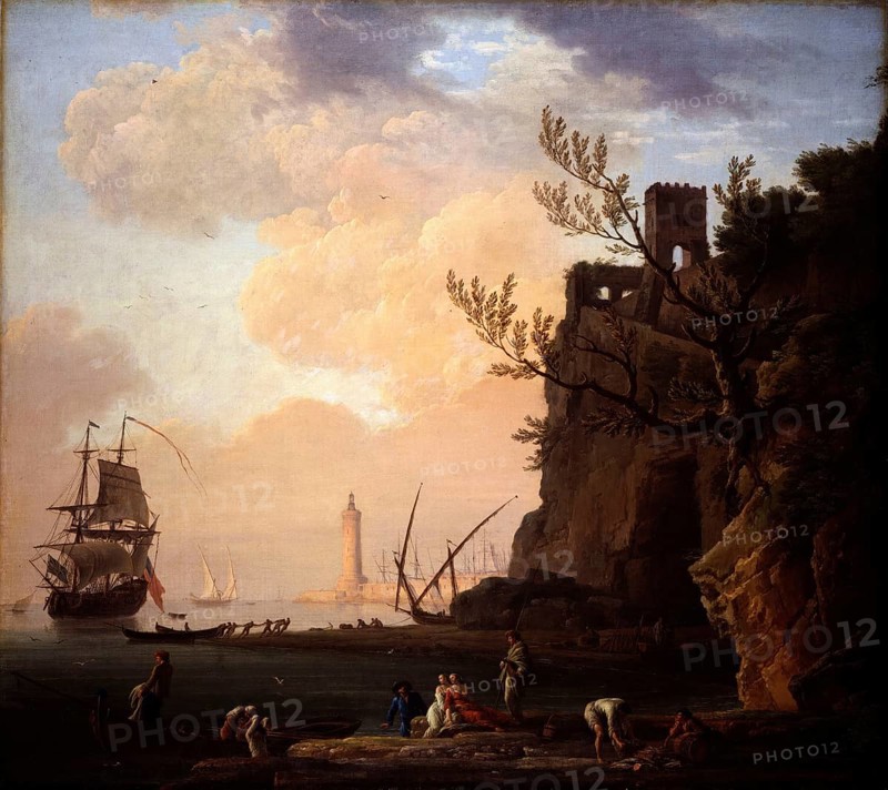 Claude Joseph Vernet (14 August 1714 - 3 December 1789), French painter, here his work, An Italianate Harbour Scene, An Italian harbour scene, probably the port of Genoa, Painting, Reproduction of the painting, Work of art, Historical