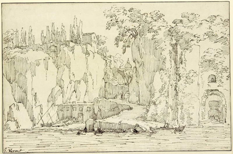 Claude Joseph Vernet (14 August 1714 - 3 December 1789), French painter, here his work, Sorrento near Naples, sketch drawing, painting, reproduction of the painting, work of art, historical