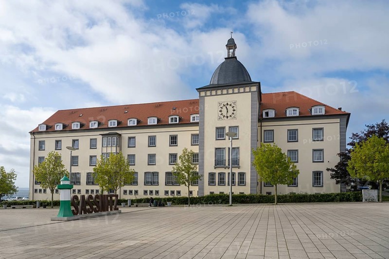 Kurhotel, former sailor's home, Sassnitz font with replica of the lighthouse, Sassnitz, Rügen, island, Baltic Sea, Mecklenburg-Western Pomerania, Germany