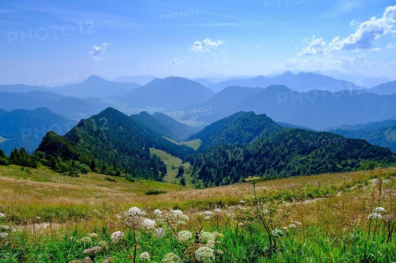 View from the summit, am Hochfelln, near Bergen, Chiemgau, Upper Bavaria, Bavaria, Germany