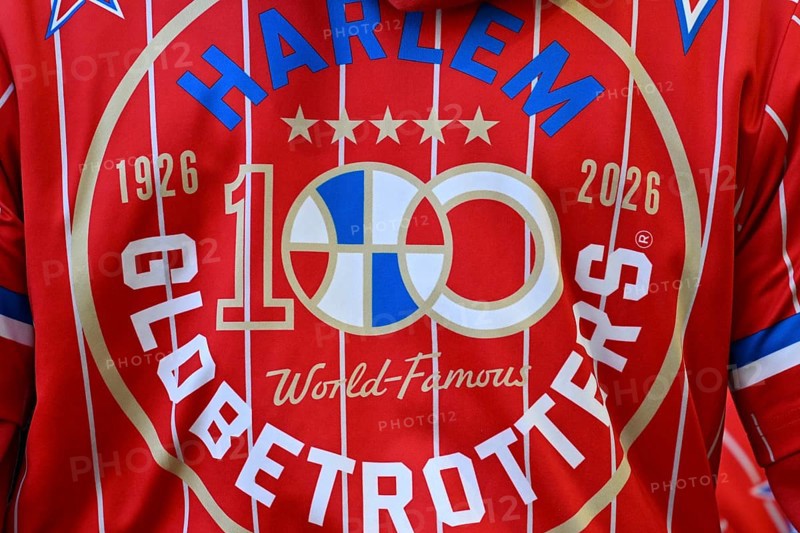 Original jersey, shirt, the Harlem Globetrotters basketball, from behind, Bundesliga soccer logo, MHPArena, MHP Arena Stuttgart, Baden-Württemberg, Germany