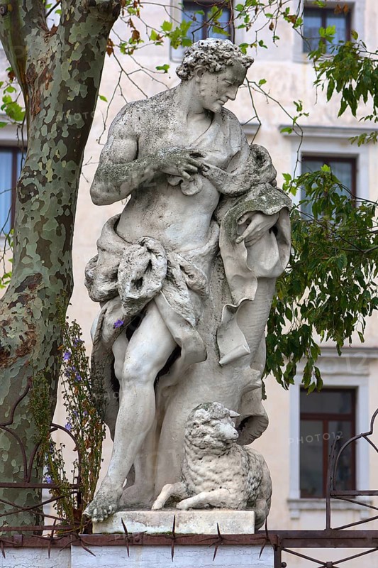 Biblical sculpture with lamb, Venice, Veneto, Italy