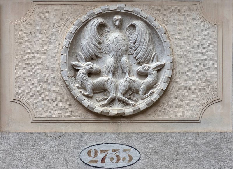 Relief with eagle and two hares, Venice, Veneto, Italy