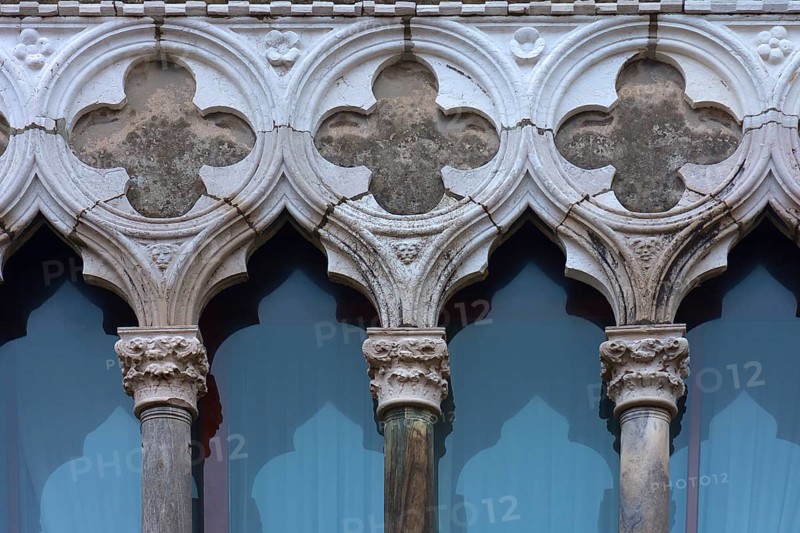 Detail of arcaded arches of a palazzo, Venice, Veneto, Italy