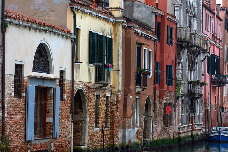 Different house facades on the canal, Venice, Veneto, Italy