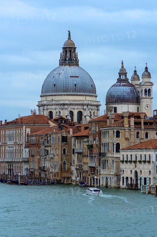 Santa Maria della Salute behind the Palazzi, Venice, Veneto, Italy