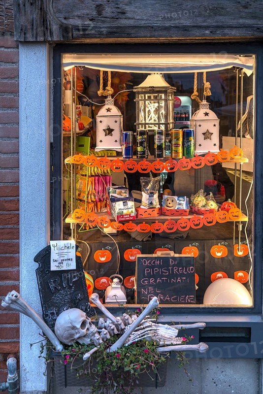 Shop window decorated for Halloween, Venice, Veneto, Italy