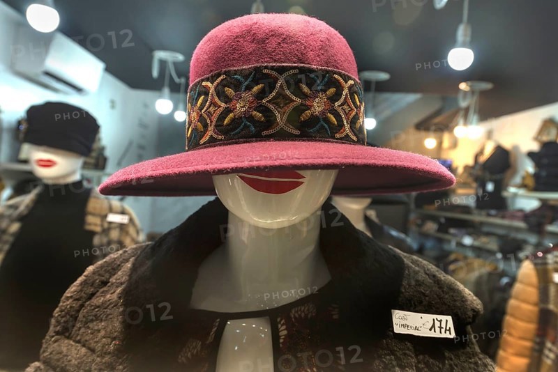 Lady's hat in a shop window, Venice, Veneto, Italy