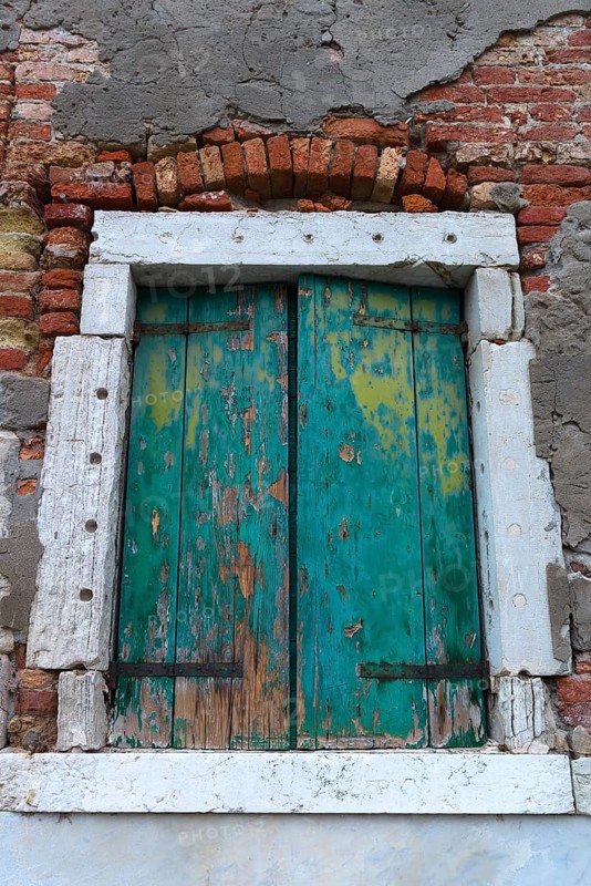 Dilapidated window façade in the old town, Venice, Veneto, Italy