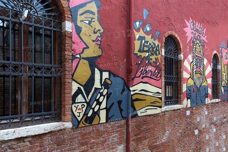 Graffiti on a factory wall, Venice, Veneto, Italy