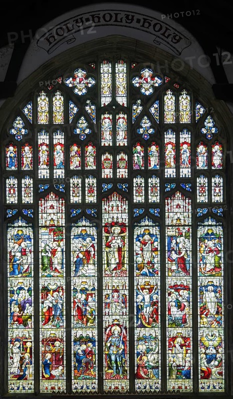 Stained glass east window church of Saint Michael, Beccles, Suffolk, England, UK by Heaton, Butler and Bayne c 1875